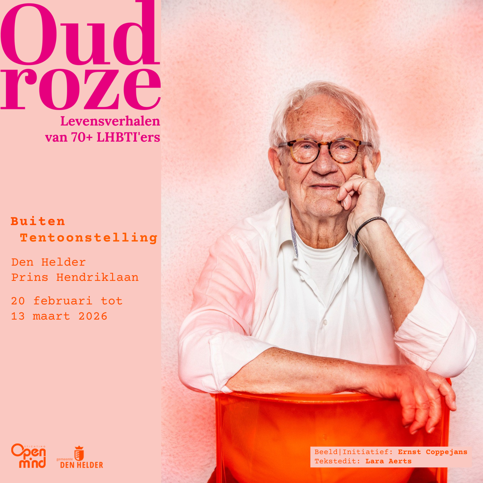 Poster van de expositie met daarop een man met een bril