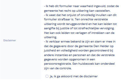 Voorbeeldscherm keuze zelfde en extra inkomsten disclaimer