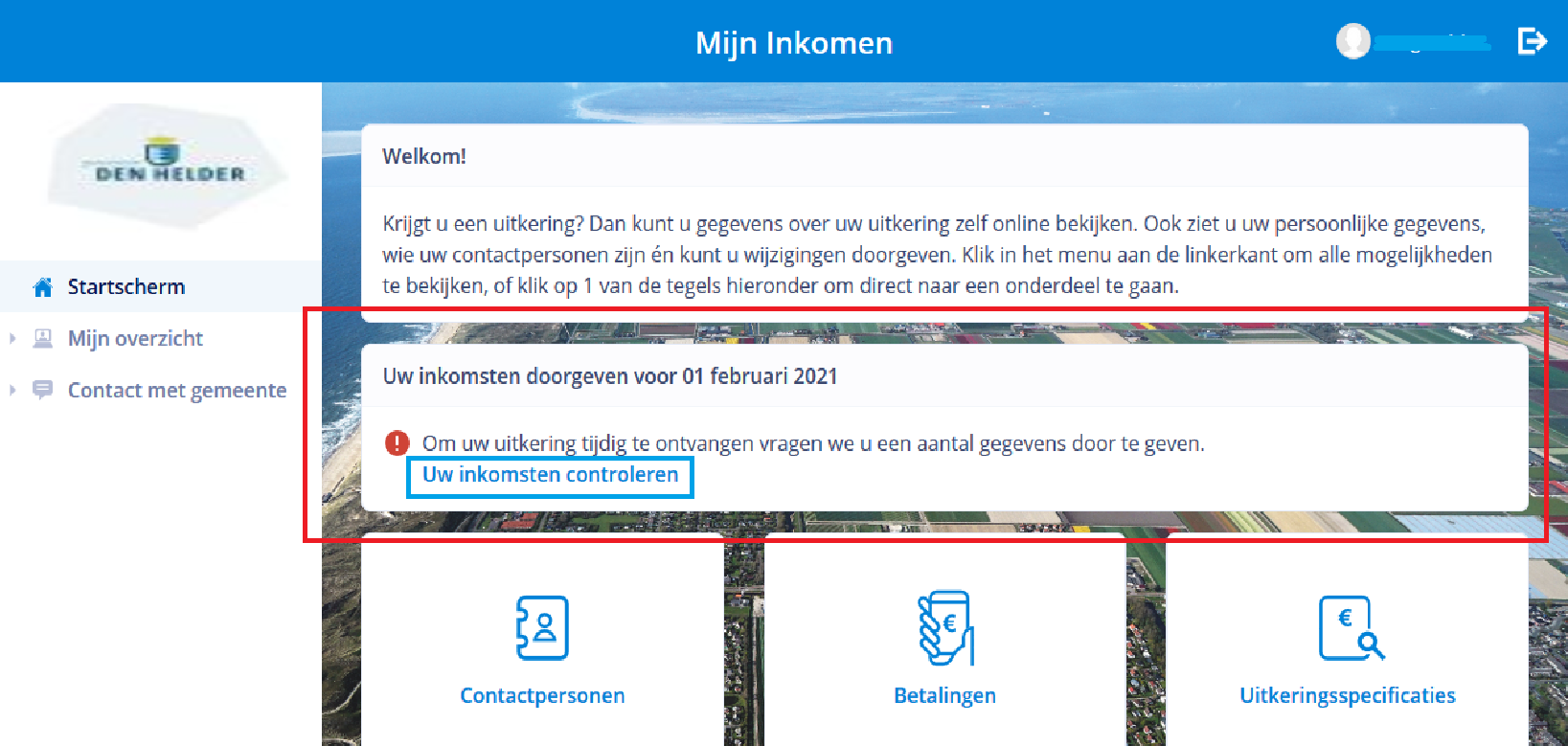 Schermvoorbeeld Inkomstenverklaring openen