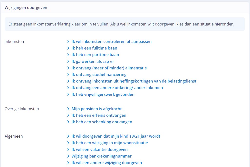 Pagina om wijzigingen door te geven