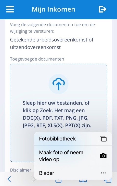 Pagina document toegevoegen en versturen op smartphone