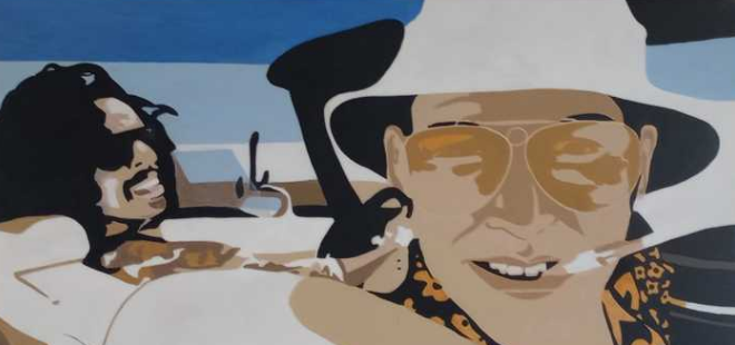 Kunstwerk van Peter de Jong met daarop hoofden van 2 mannen