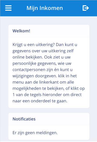 Startpagina Mijn inkomen op smartphone