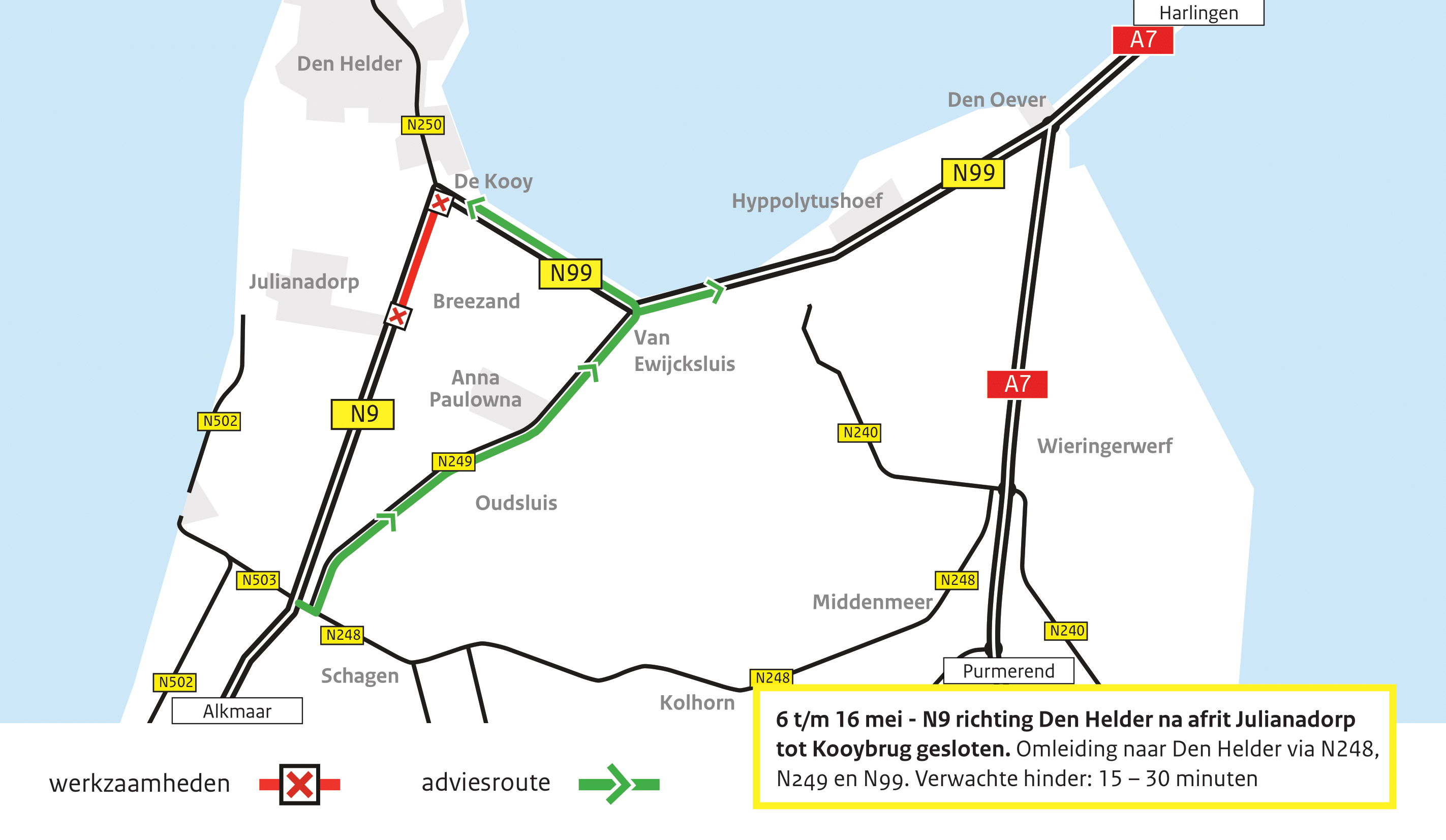 Wegenkaart kop van Noord-Holland